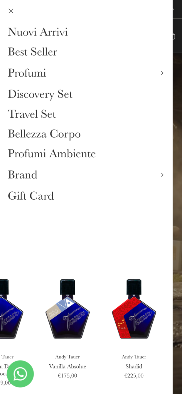 Menu di Navigazione E-commerce Shopify Lusso Profumi