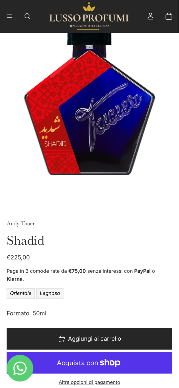 Pagina Prodotto E-commerce Shopify Lusso Profumi